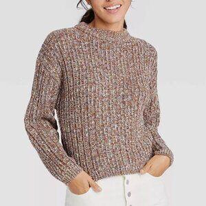 UNIVERSAL THREAD Crewneck Pullover Sweater Brown White Gray Chunky Knit Cotton M